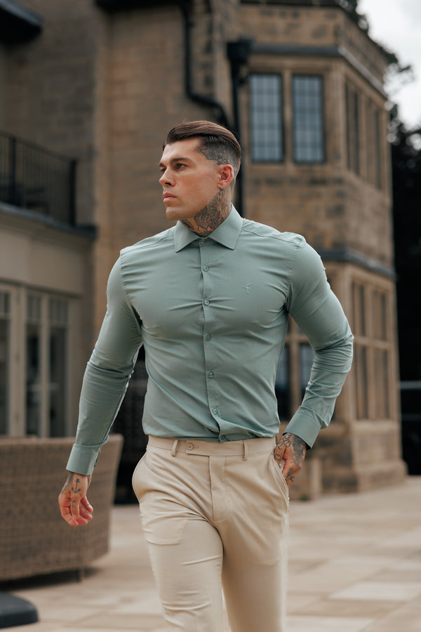 Father Sons Muscle Fit Advanced Stretch Khaki with Cutaway Collar  - FS1200
