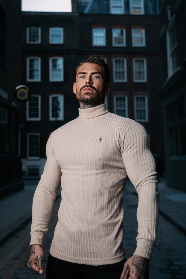 Father Sons Classic Beige / Gold Ribbed Knit Roll-neck Jumper - FSH960