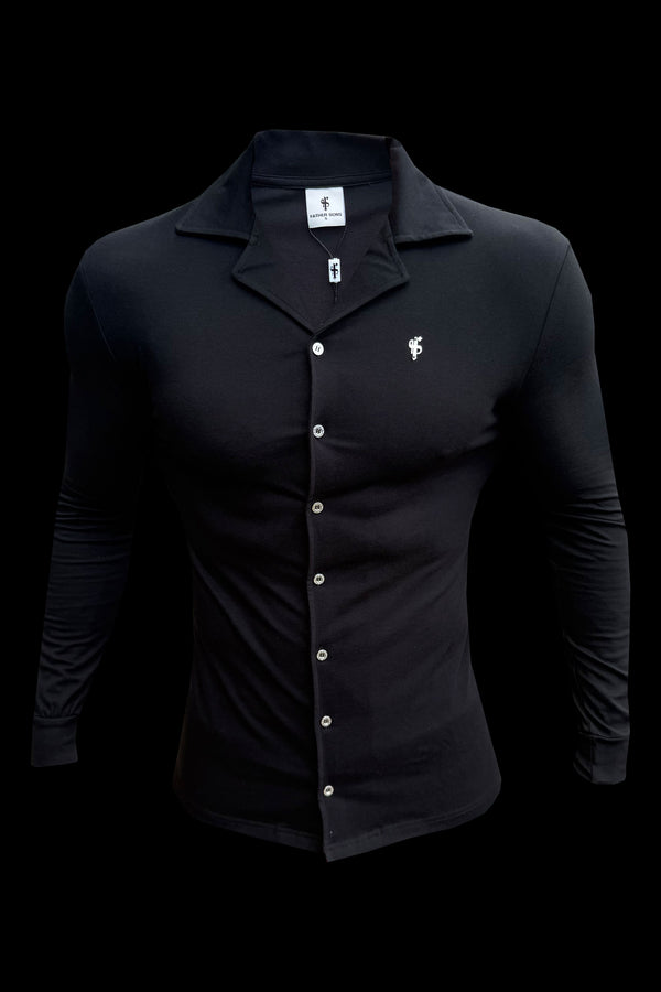 Father Sons Stretch Black Pique Revere Shirt Long Sleeve - FSH1351