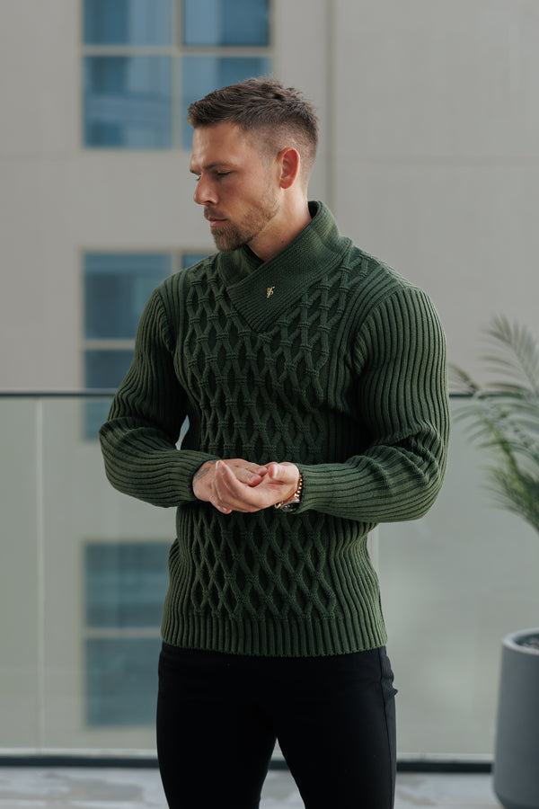 最新澳洲幸运5开奖结果体彩网站 Father Sons Chunky Cable Knit Olive Jumper - FSJ061