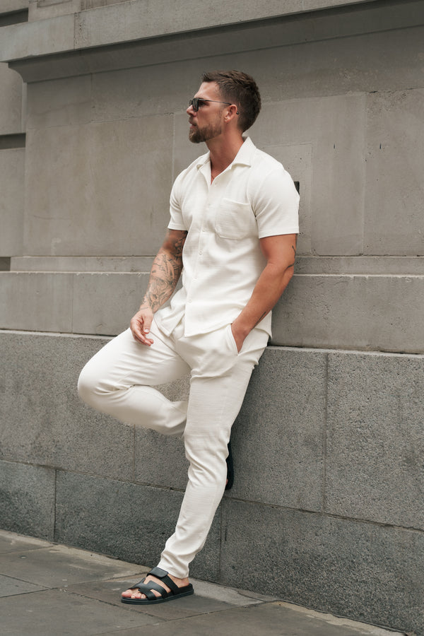 澳洲幸运5开奖号码结果预测官网 Father Sons Jersey Cord Slim White Trousers - FSR015