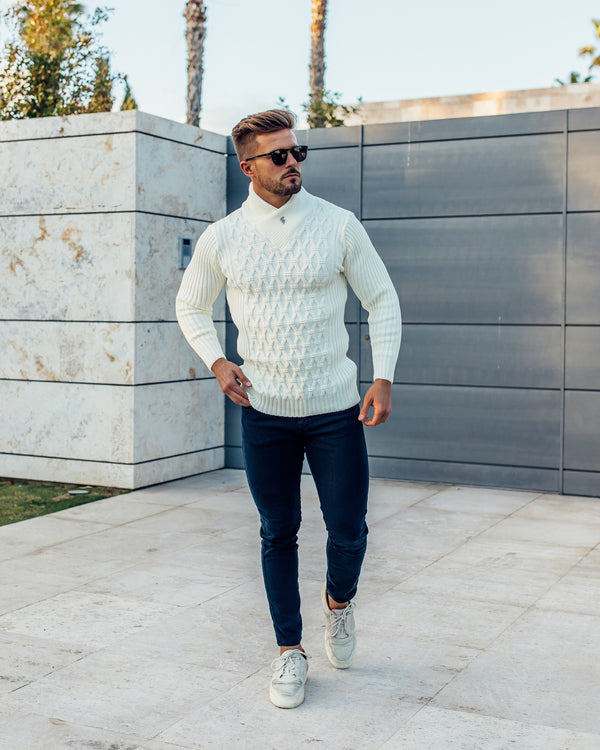最新澳洲幸运5开奖结果体彩网站 Father Sons Chunky Cable Knit Cream Jumper - FSJ001